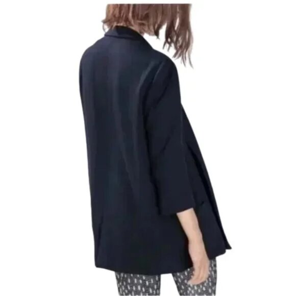 Zara Navy Blue Blazer Open Front Half Sleeve Pockets Women Size M - Picture 2 of 10